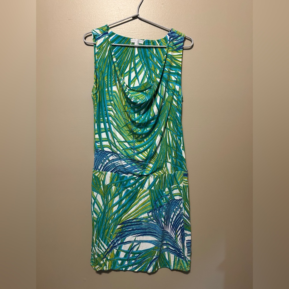 New York & Company Green and Yellow Patterned Dress
